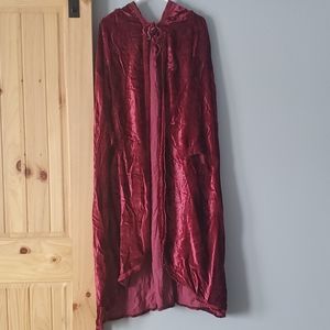 Burgundy Velvet Hooded Cloak